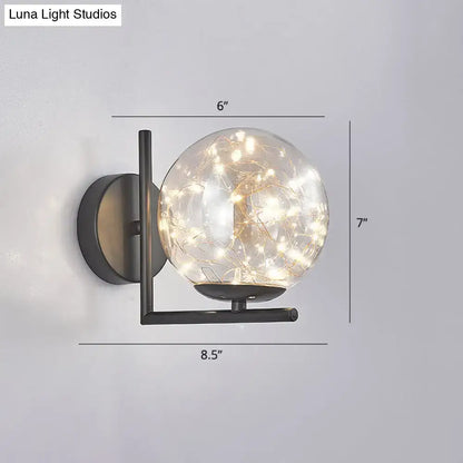 Modern black mini globe wall sconce bedroom fairy light fixture