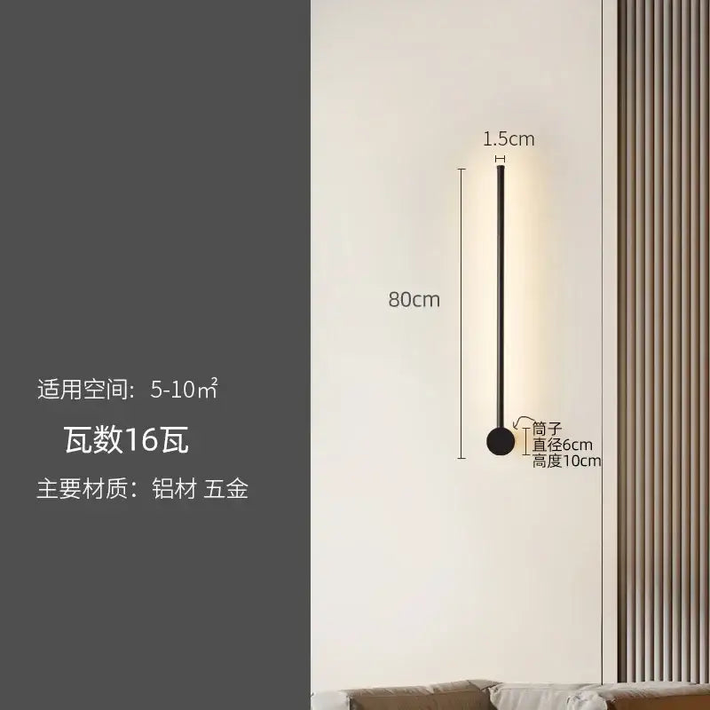 Modern black minimalist led strip wall lamp staircase light