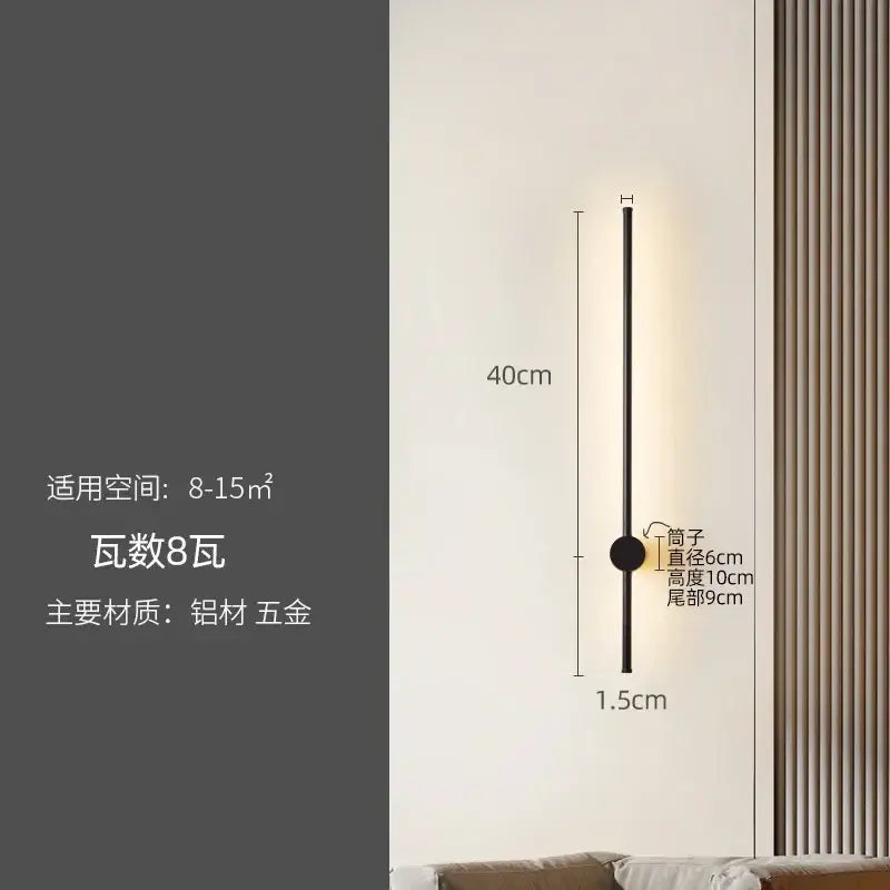 Modern black minimalist led strip wall lamp staircase light