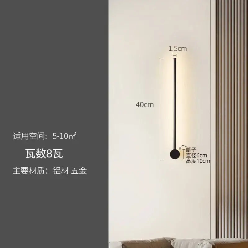 Modern black minimalist led strip wall lamp staircase light