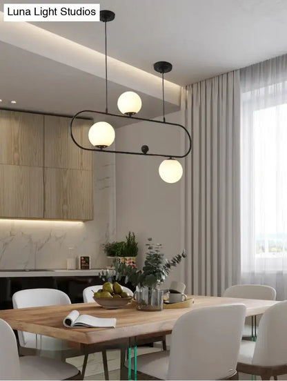 Modern black minimalist ellipse ceiling light with white globes living room