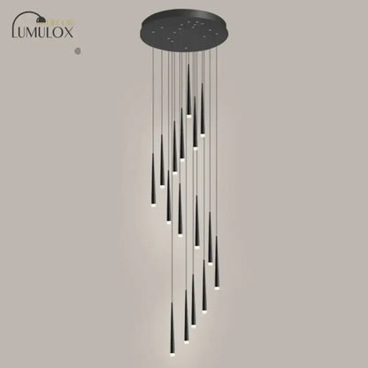 Modern black minimalist metallic multi ceiling light staircase pendant