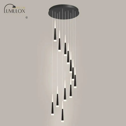 Modern black minimalist metallic multi ceiling light staircase pendant