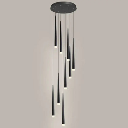 Modern black minimalist metallic multi ceiling light staircase pendant