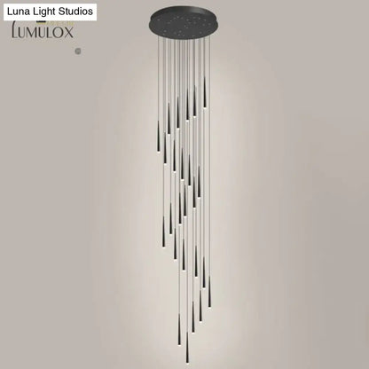 Modern black minimalist metallic multi ceiling light staircase pendant