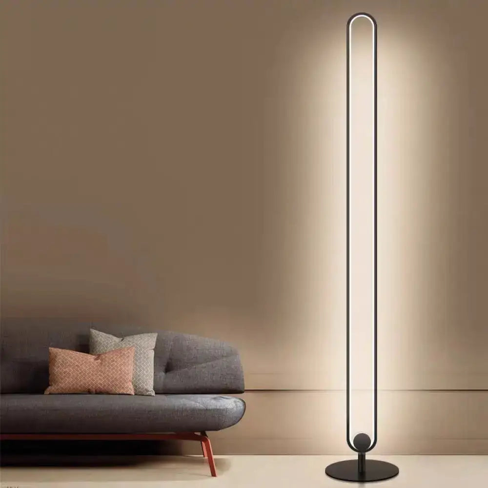 Modern black minimalist oval floor lamp bedroom warm white natural