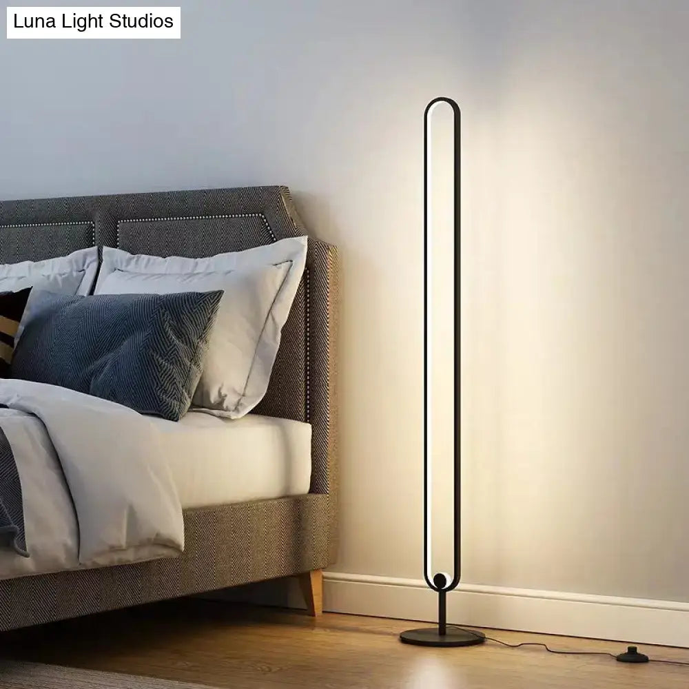 Modern black minimalist oval floor lamp bedroom warm white natural