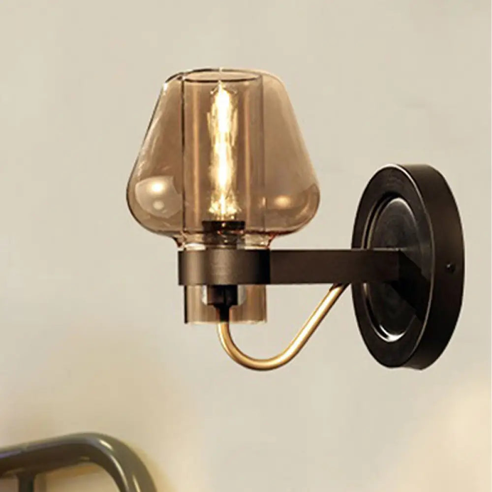 DecorBites™ Modern Black Mushroom Wall Sconce with Amber Glass - Bedroom Lighting Fixture