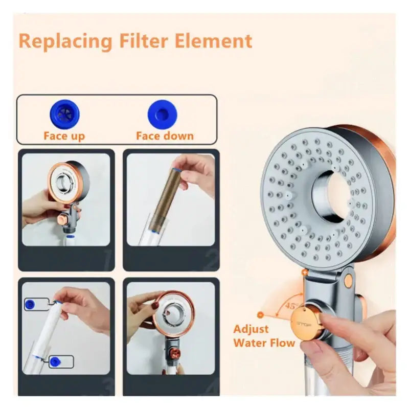 Modern black & orange dual switch shower head bathroom high pressure