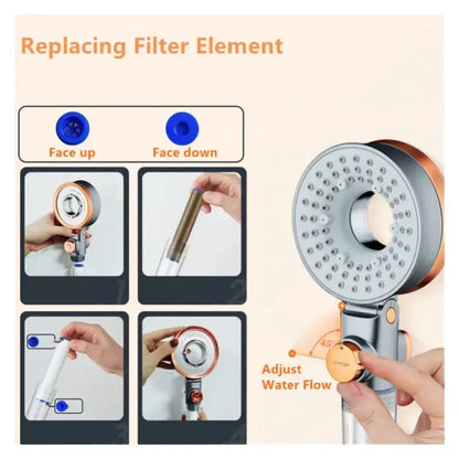 Modern black & orange dual switch shower head bathroom high pressure