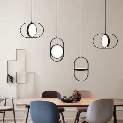 Modern black oval adjustable angle pendant light for dining room