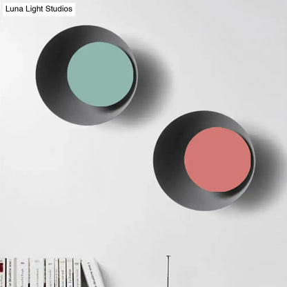 Modern black & pink circle sconce light bedroom wall fixture