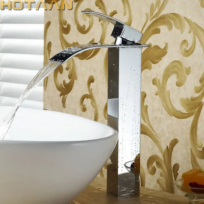 Modern black plated brass waterfall basin tap bathroom mixer