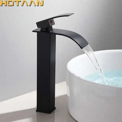 Modern black plated brass waterfall basin tap bathroom mixer