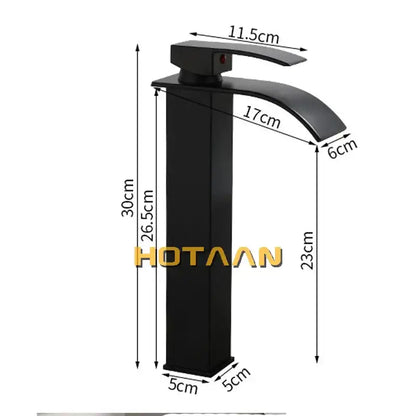 Modern black plated brass waterfall basin tap bathroom mixer