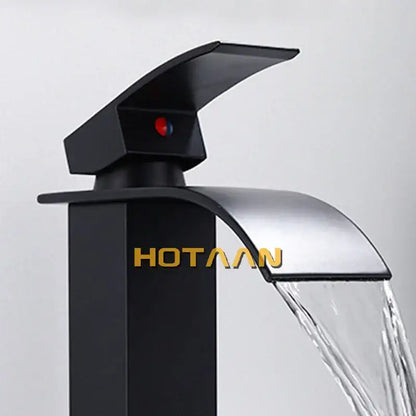 Modern black plated brass waterfall basin tap bathroom mixer