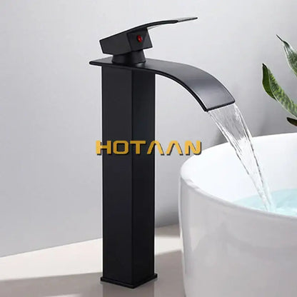 Modern black plated brass waterfall basin tap bathroom mixer