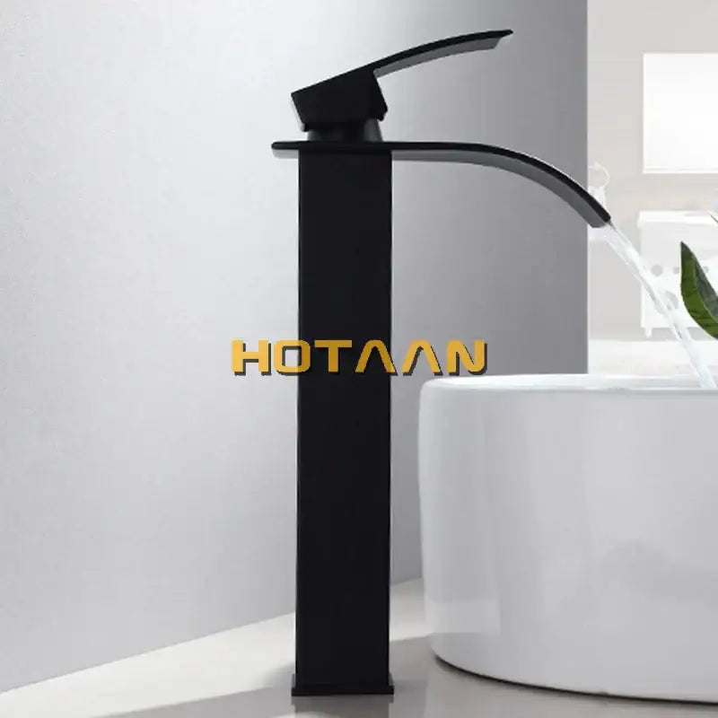 Modern black plated brass waterfall basin tap bathroom mixer