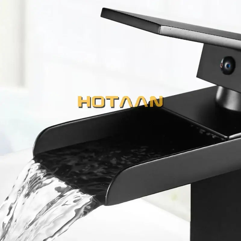 Modern black plated brass waterfall faucet square bathroom mixer sink