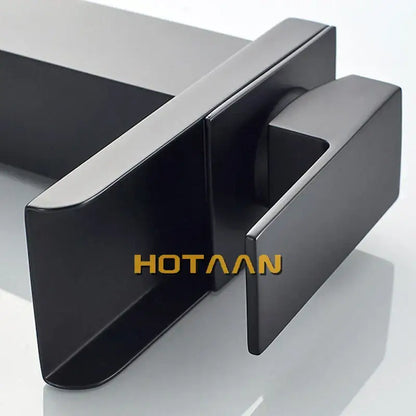 Modern black plated brass waterfall faucet square bathroom mixer sink