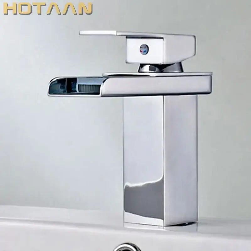 Modern black plated brass waterfall faucet square bathroom mixer sink