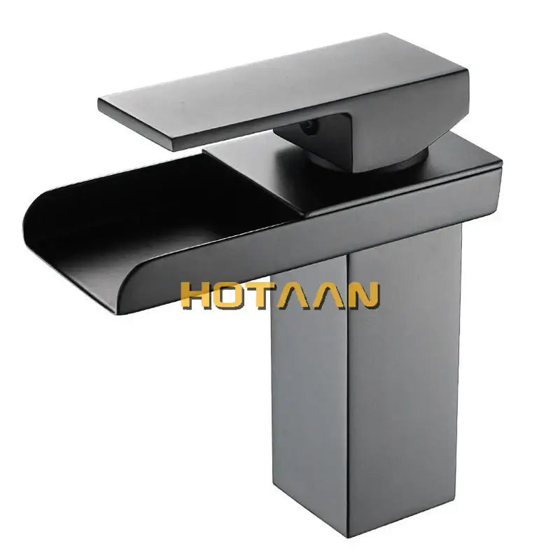 Modern black plated brass waterfall faucet square bathroom mixer sink