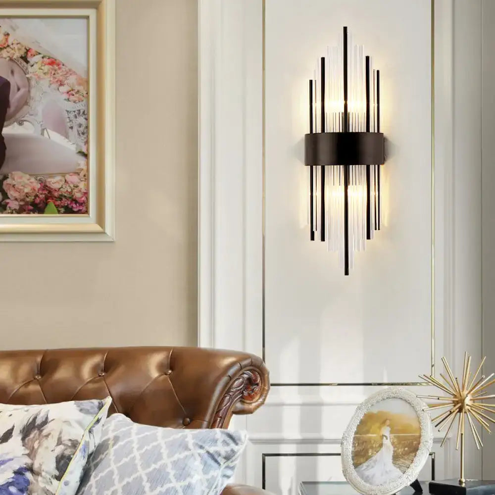 Modern black prism crystal wall light living room sconce