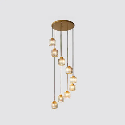 Modern black prismatic crystal cylindrical chandelier stairway light