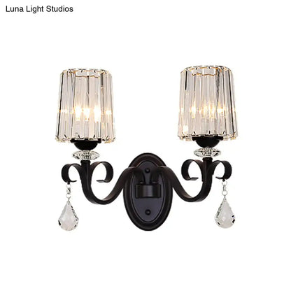 Modern black prismatic crystal wall mount lamp living room