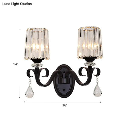 Modern black prismatic crystal wall mount lamp living room