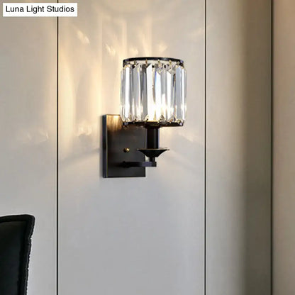 Modern black prismatic crystal wall sconce bedroom e12 light type
