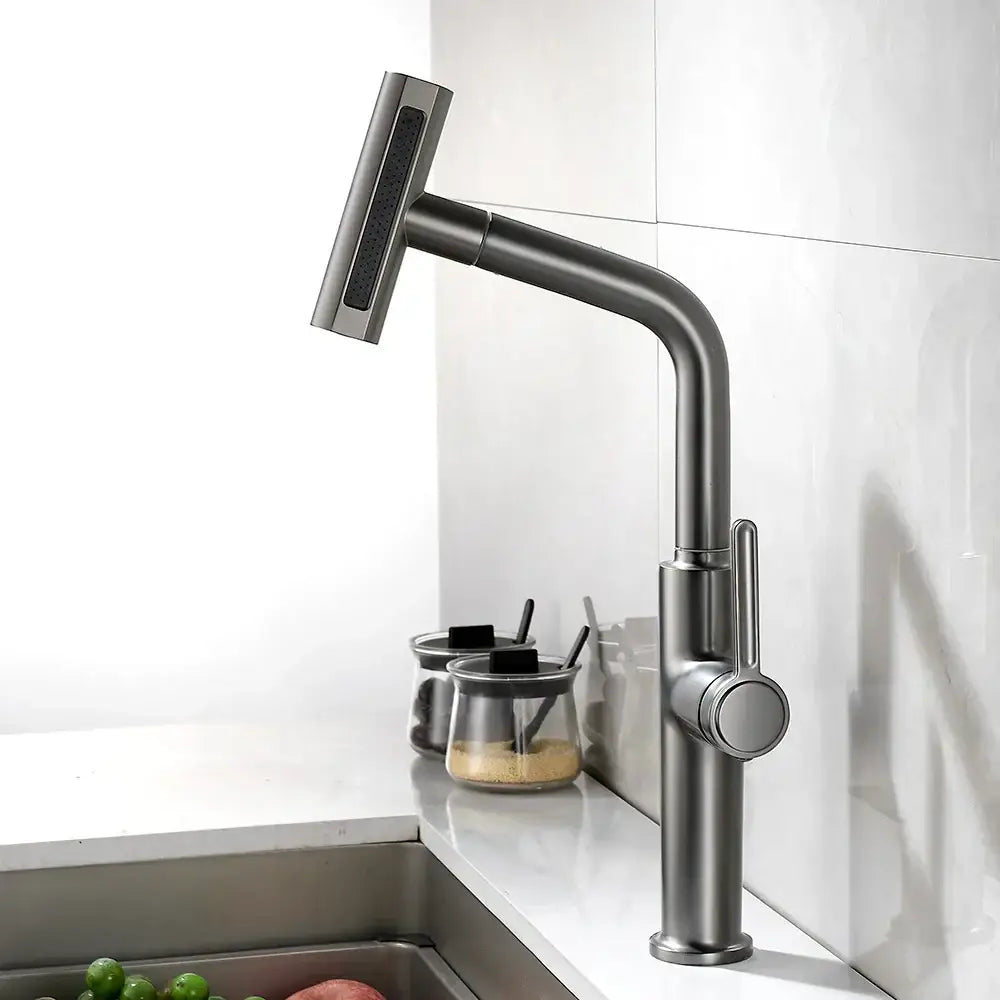 Modern black pull out kitchen faucet with waterfall stream sprayer