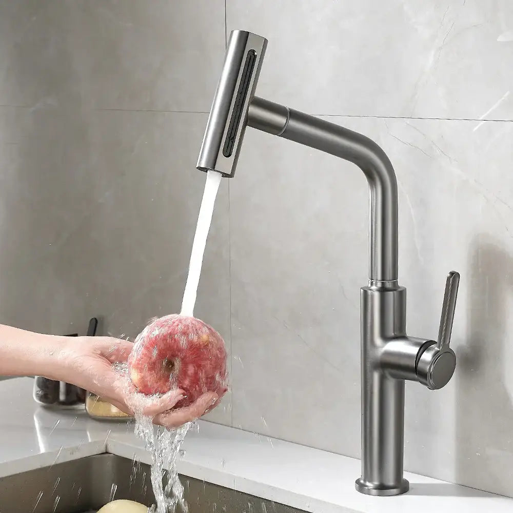 Modern black pull out kitchen faucet with waterfall stream sprayer