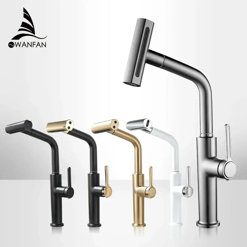 Modern black pull out kitchen faucet with waterfall stream sprayer