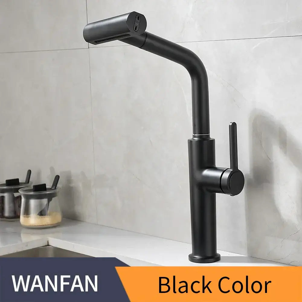 Modern black pull out kitchen faucet with waterfall stream sprayer