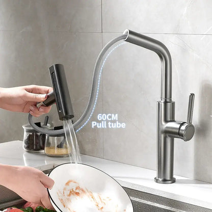 Modern black pull out kitchen faucet with waterfall stream sprayer