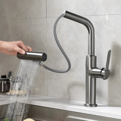 Modern black pull out kitchen faucet with waterfall stream sprayer