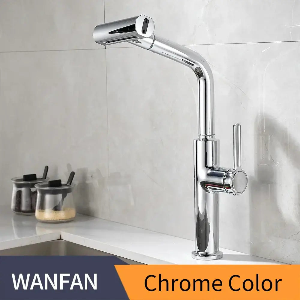Modern black pull out kitchen faucet with waterfall stream sprayer