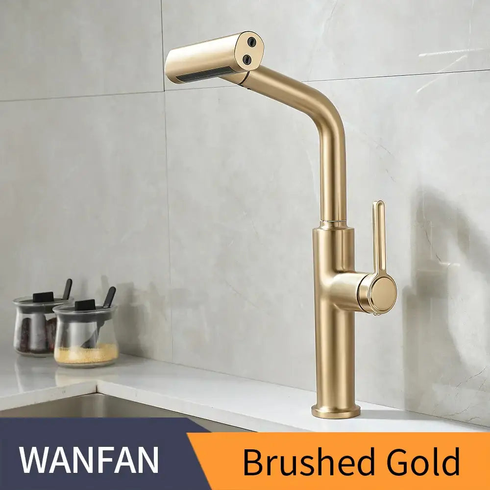 Modern black pull out kitchen faucet with waterfall stream sprayer