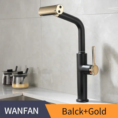 Modern black pull out kitchen faucet with waterfall stream sprayer