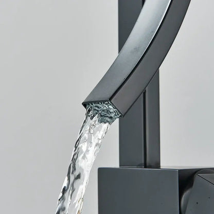 Modern black quartz waterfall basin faucet single handle mixer tap bathroom