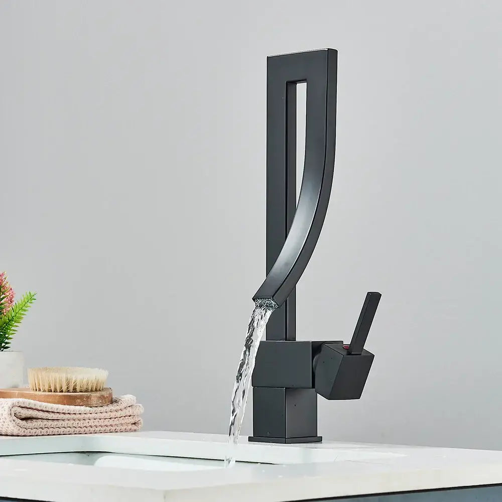Modern black quartz waterfall basin faucet single handle mixer tap bathroom