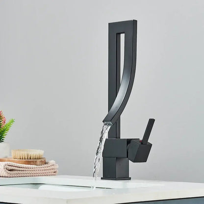 Modern black quartz waterfall basin faucet single handle mixer tap bathroom
