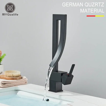 Modern black quartz waterfall basin faucet single handle mixer tap bathroom
