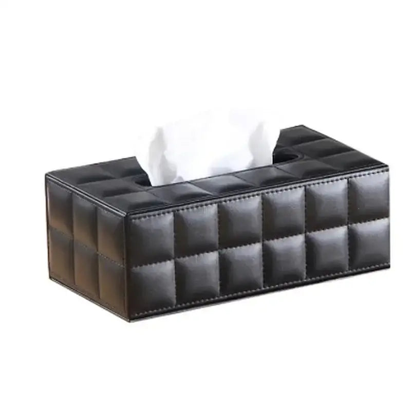 Modern black quilted leather tissue box holder for office and home
