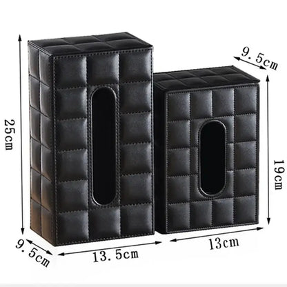 Modern black quilted leather tissue box holder for office and home