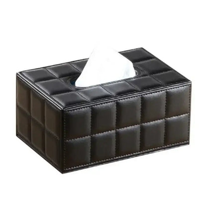 Modern black quilted leather tissue box holder for office and home