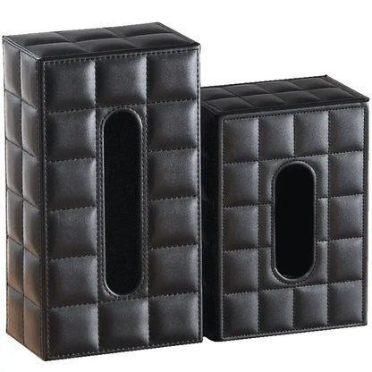 Modern black quilted leather tissue box holder for office and home