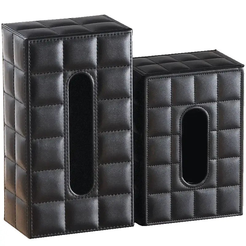 Modern black quilted leather tissue box holder for office and home