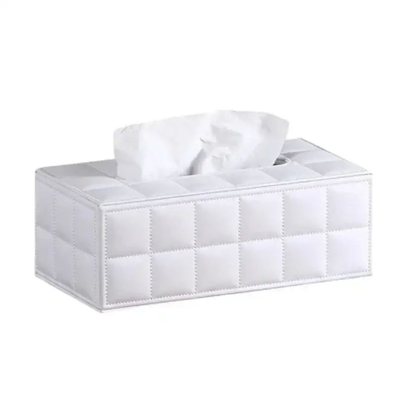 Modern black quilted leather tissue box holder for office and home